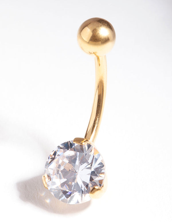 Gold Titanium Classic Diamante Belly Bar