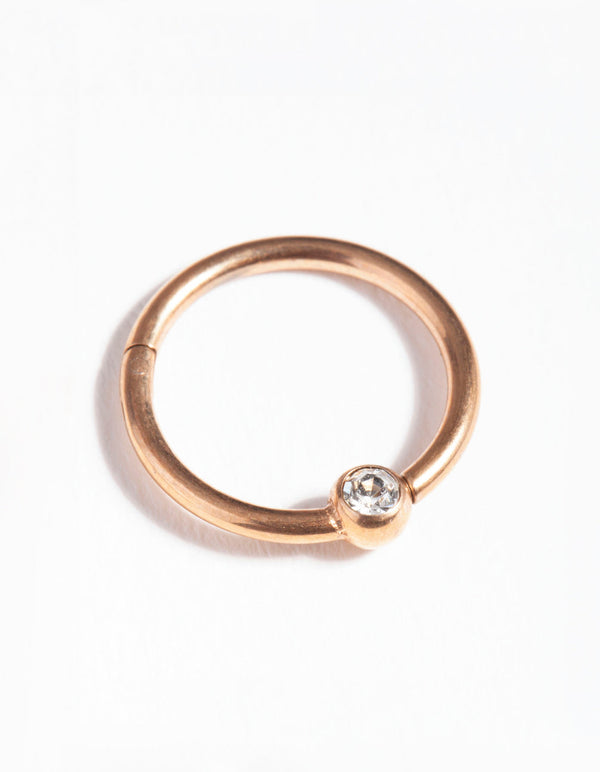 Rose Gold Surgical Steel Diamante Hinged Ring