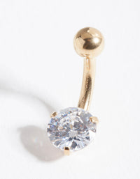 Gold Surgical Steel Round Cubic Zirconia Belly Bar - link has visual effect only