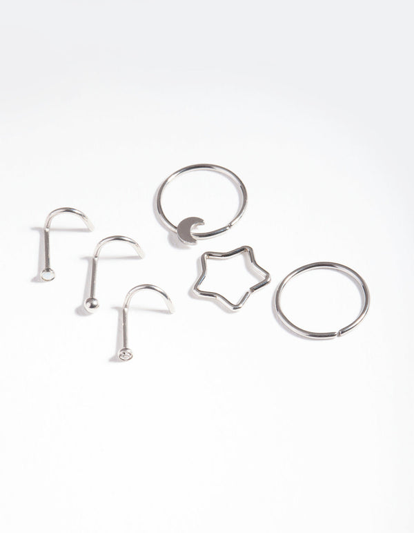 Rhodium Surgical Steel Celestial Nose Jewellery 6-Pack