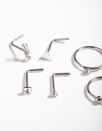 Rhodium Surgical Steel Geometric Diamante Nose Ring 6-Pack - link has visual effect only