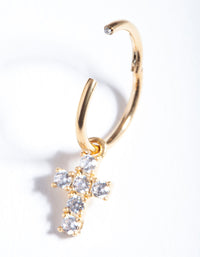 Gold Surgical Steel Cubic Zirconia Cross Charm Earrings - link has visual effect only