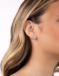 Gold Plated Sterling Silver 5mm Cubic Zirconia Halo Stud Earrings - link has visual effect only
