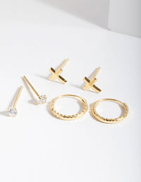 Gold Plated Sterling Silver Cubic Zirconia Cross Earring Pack - link has visual effect only