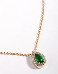 Gold Plated Sterling Silver Green Pear Halo Necklace - link has visual effect only