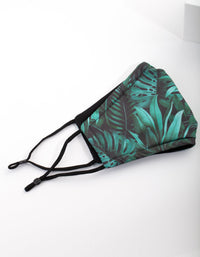 Black & Green Palm Print Face Mask - link has visual effect only