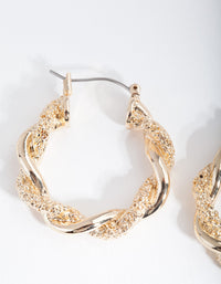 Gold Textured Twist Hoop Earrings - link has visual effect only
