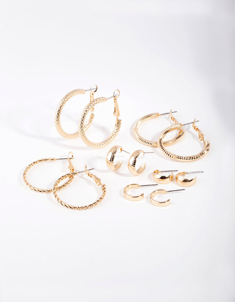 Gold Multi Textured Hoop Earring 6-Pack
