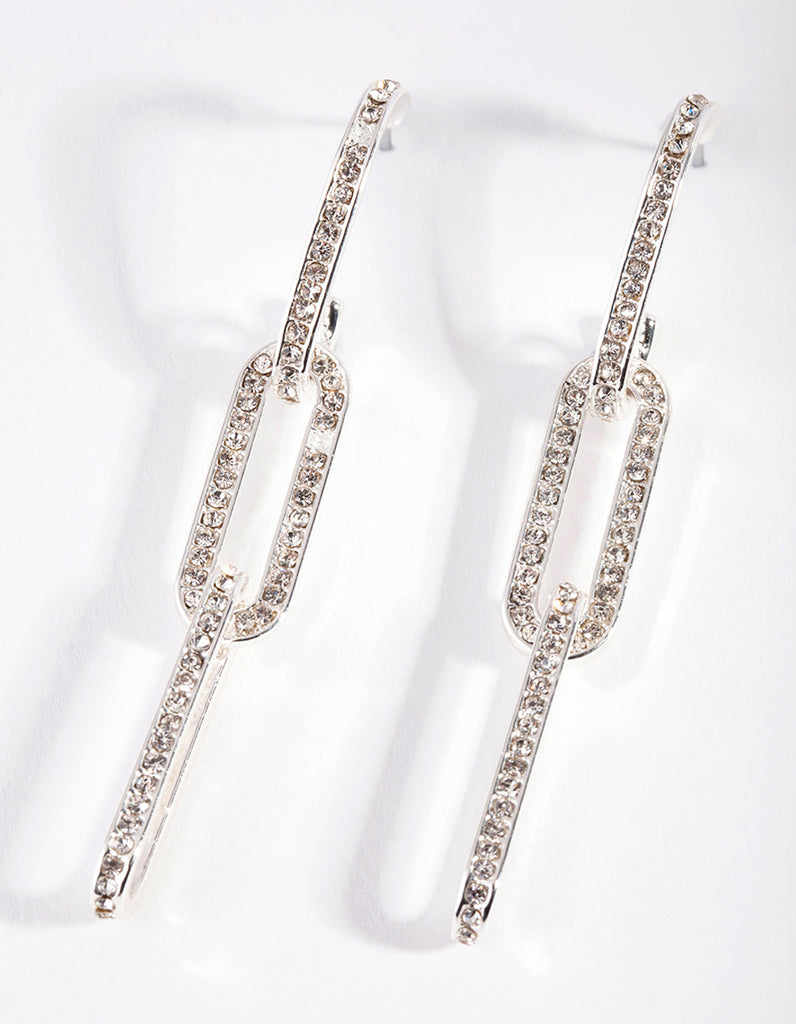 Silver Diamante Chain Link Drop Earrings