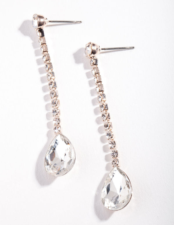 Rose Gold Diamante Gem Chain Earrings