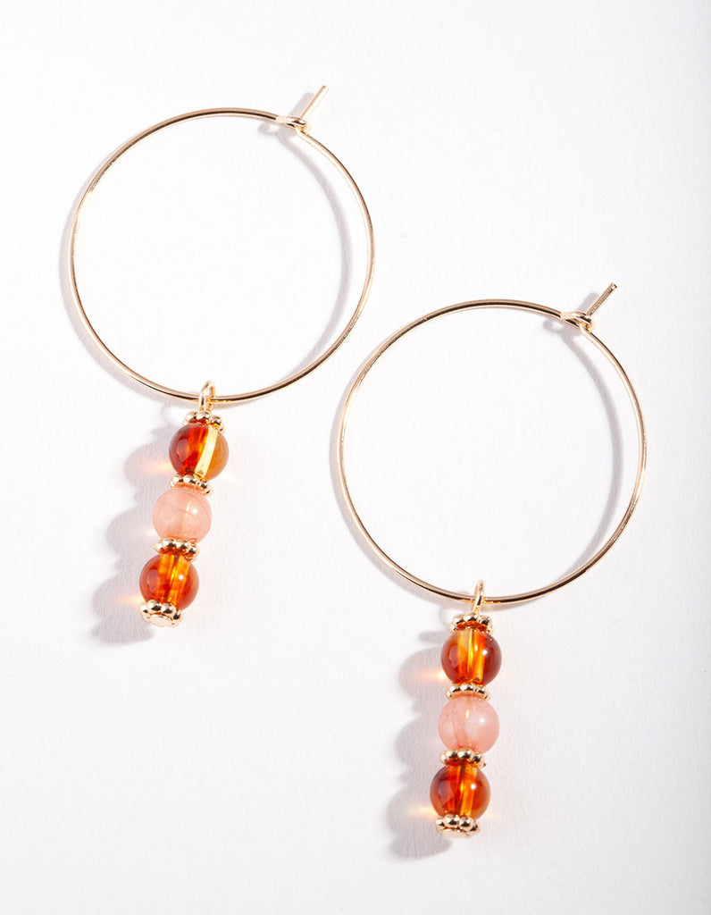 Gold Orange Linear Bead Earrings