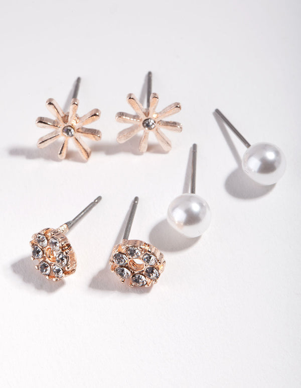 Rose Gold Mini Diamante Stud Earring Pack