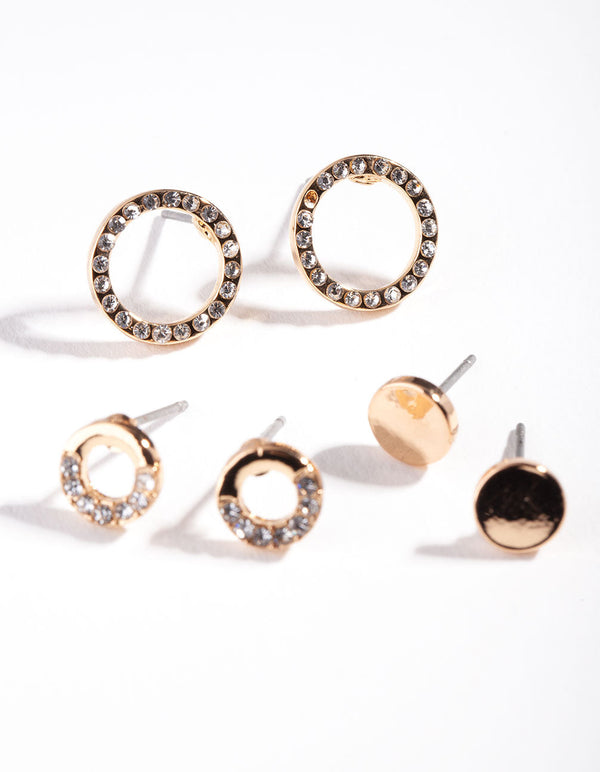 Gold Pave Circle Mix Stud Earring Pack
