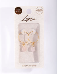 Gold Plated Sterling Silver Rose Quartz Celestial Charm Hoop Earrings - link has visual effect only