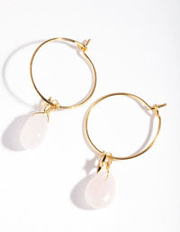 Gold Plated Sterling Silver Rose Quartz Celestial Charm Hoop Earrings - link has visual effect only