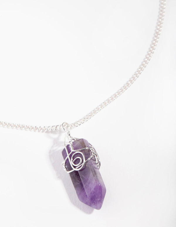 Silver Curled Amethyst Stone Necklace