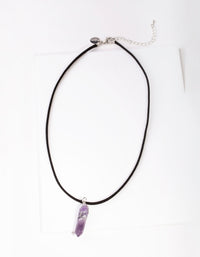 Rhodium Wire Wrap Amethyst Stone Necklace - link has visual effect only