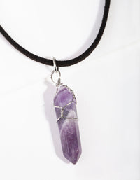 Rhodium Wire Wrap Amethyst Stone Necklace - link has visual effect only