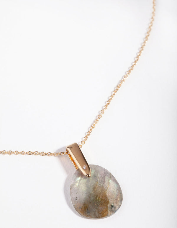 Gold Plated Sterling Silver Faceted Labradorite Pendant Necklace