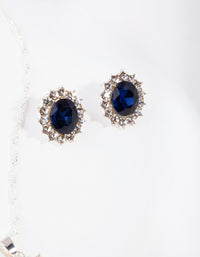 Silver Oval Blue Gem Jewellery Set - link has visual effect only