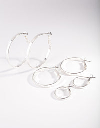 Silver Polished Triple Hoop Earring Pack - link has visual effect only