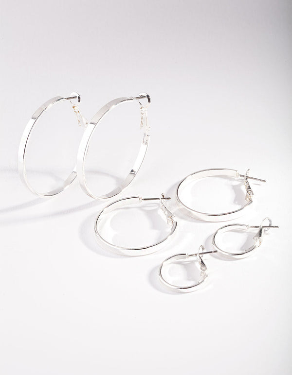 Silver Polished Triple Hoop Earring Pack