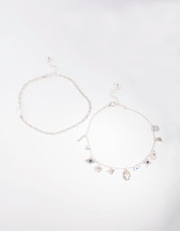 Silver Evil Eye Charm Anklet Set - link has visual effect only