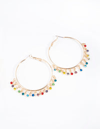 Gold Hoop Rainbow Diamante Charm Earrings - link has visual effect only