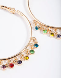 Gold Hoop Rainbow Diamante Charm Earrings - link has visual effect only