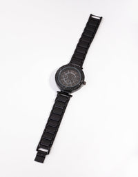 Black Diamante Link Strap Watch - link has visual effect only