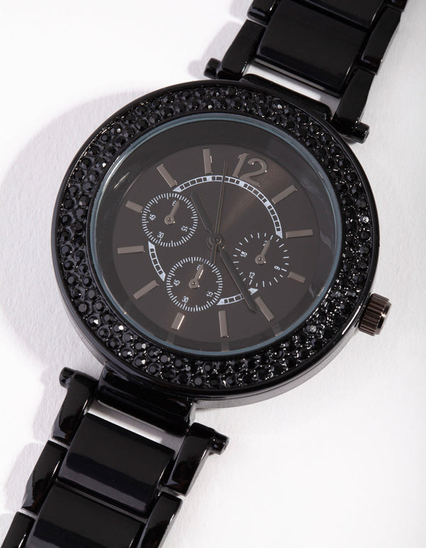 Black Diamante Link Strap Watch