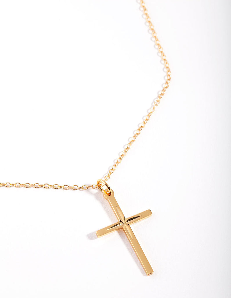 Sterling Silver Gold Diamante Cross Necklace
