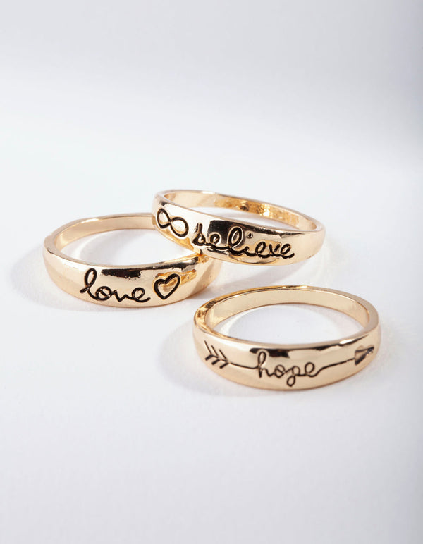 Gold Inspirational Word Ring Pack