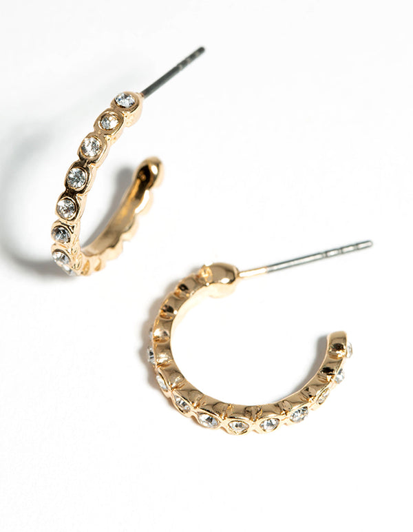 Gold Diamante Front Huggie Earrings