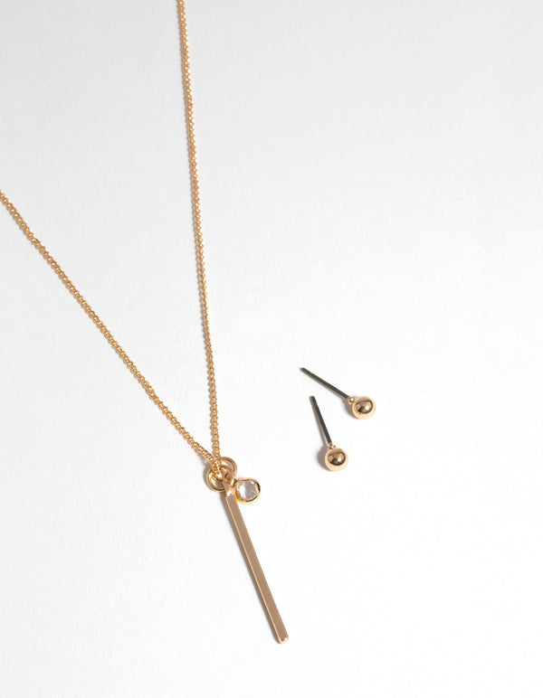 Gold Bar Earring & Necklace Set