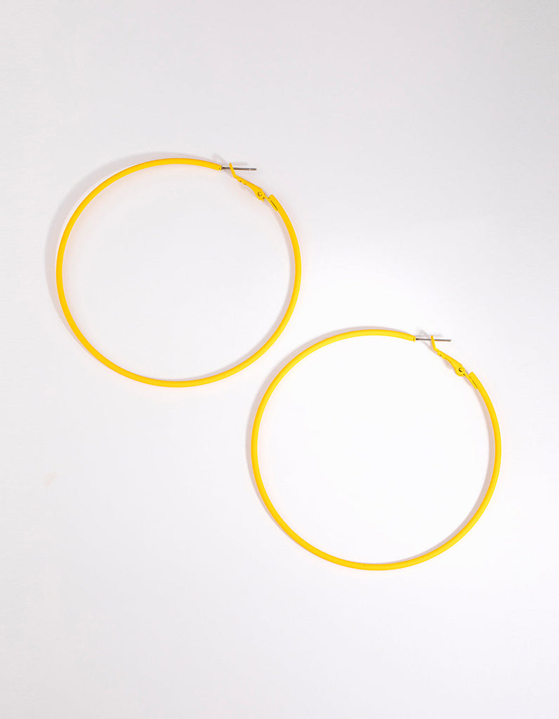 Matte Yellow Motor Fine Hoop Earrings