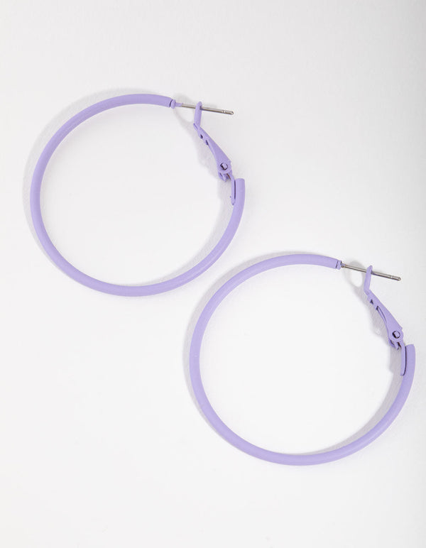 Matte Purple Medium Fine Hoop Earrings