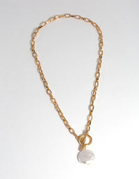 Gold Pearl Tab Bar Necklace - link has visual effect only