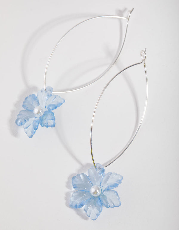 Silver Pearl Centre Flower Hoop Earrings