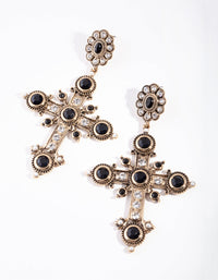 Antique Gold Statement Cross Earrings - link has visual effect only