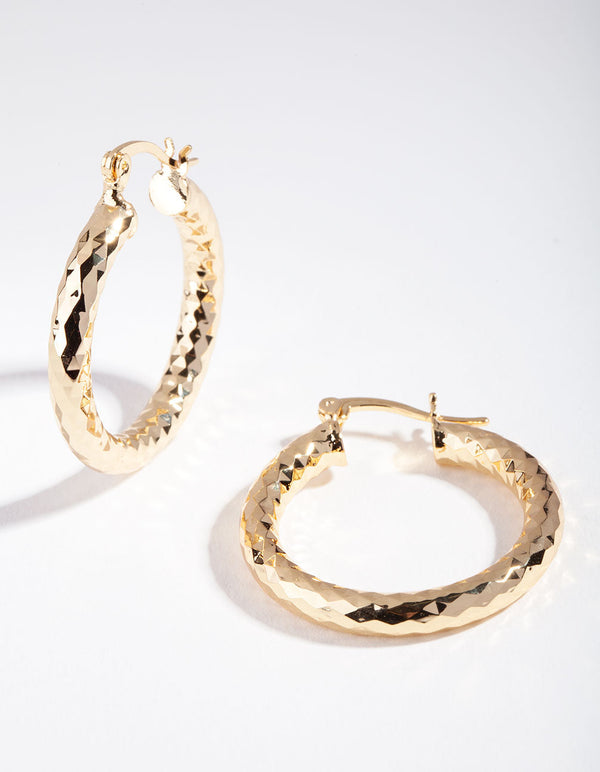 Gold Plated Patterned Hoop Earrings