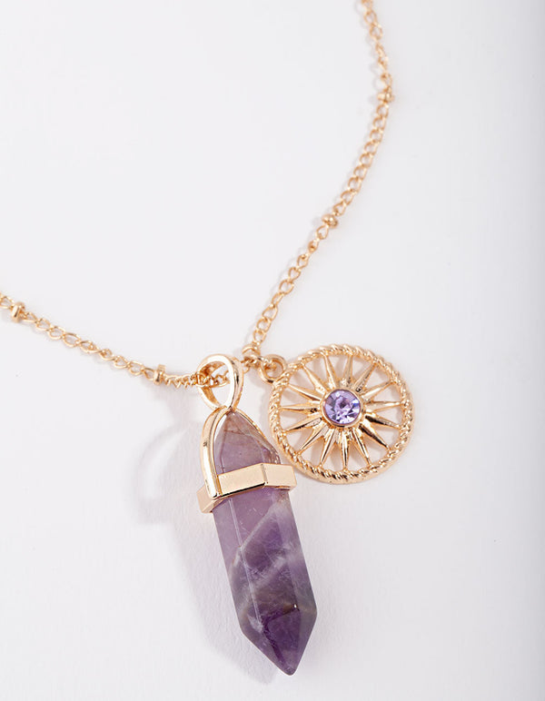 Gold 3-Charm Purple Shard Necklace