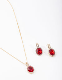Gold Red Halo Necklace & Earrings Set - link has visual effect only