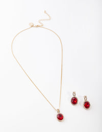 Gold Red Halo Necklace & Earrings Set - link has visual effect only
