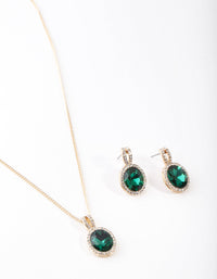 Gold Green Halo Necklace & Earrings Set - link has visual effect only