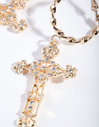 Gold Rope Hoop Filigree Cross Earrings - link has visual effect only