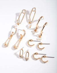 Gold Diamante Safety Pin Earring Pack - link has visual effect only
