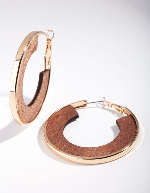 Gold Wooden Inner Hoop Earrings