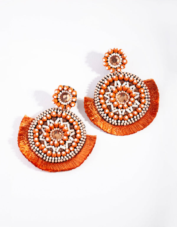 Orange Bright Disc Tassel Earrings