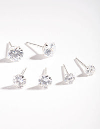 Sterling Silver Graduating Cubic Zirconia Stud Earring Pack - link has visual effect only